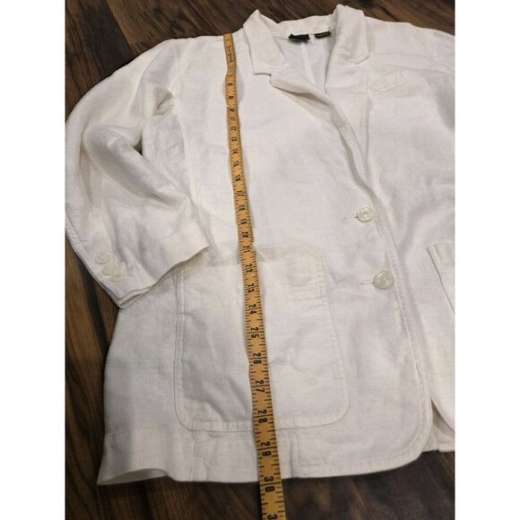 90s Liz Sport Cotton Linen Blazer Womems Sz L French Seams Classic - Picture 10 of 14